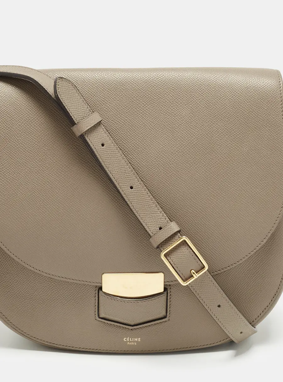 Celine Trotteur Medium Beige Leather Shoulder Bag