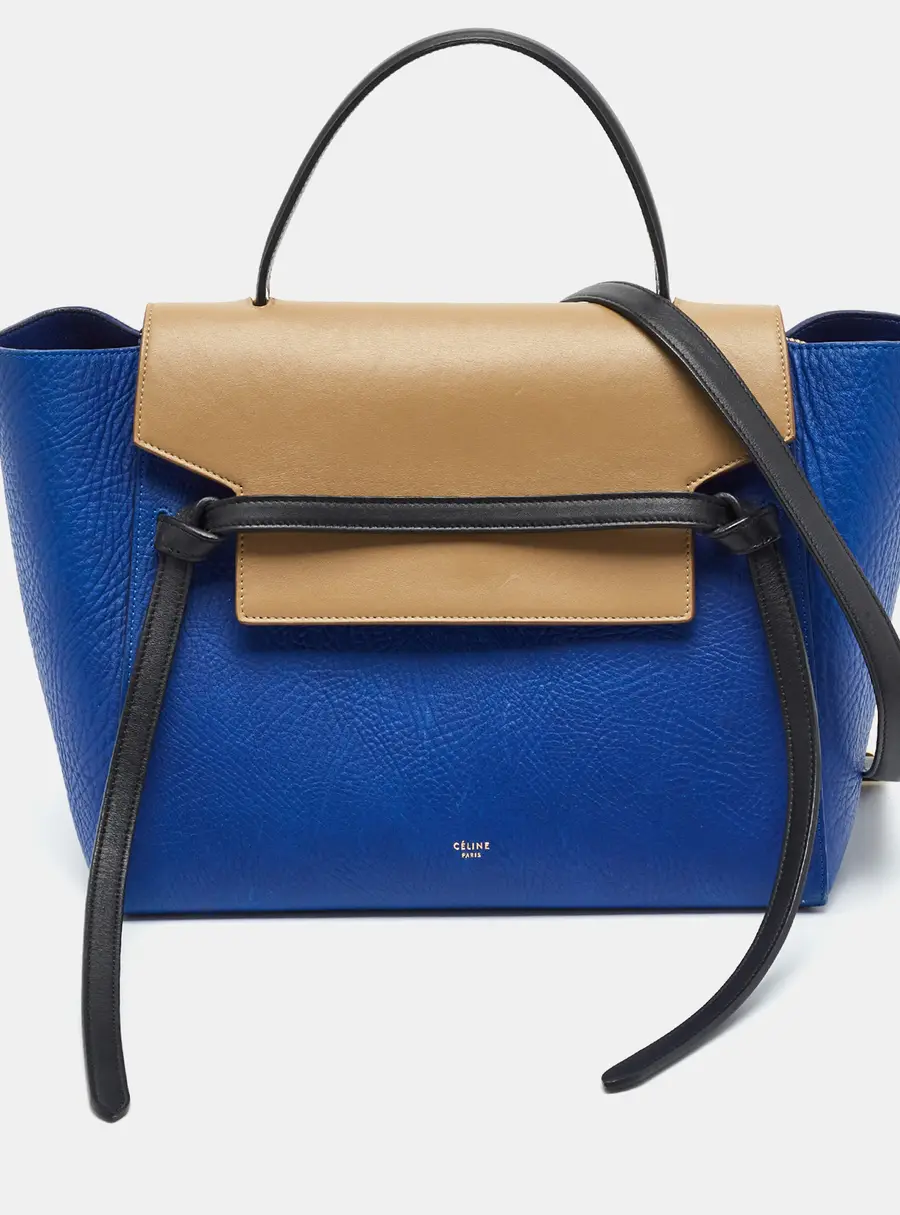 Celine Belt Mini Blue/Beige Leather Top Handle Bag
