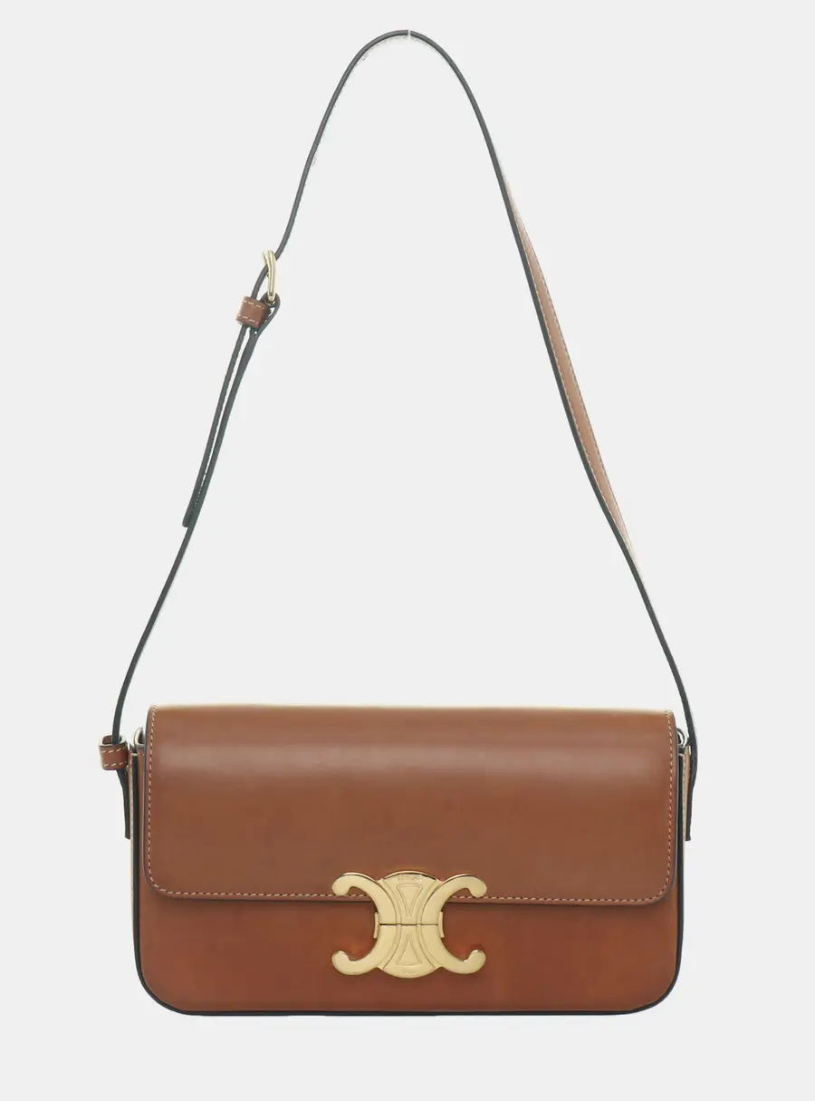 Celine Claude Triomphe Small Tan Calfskin Leather Shoulder Bag