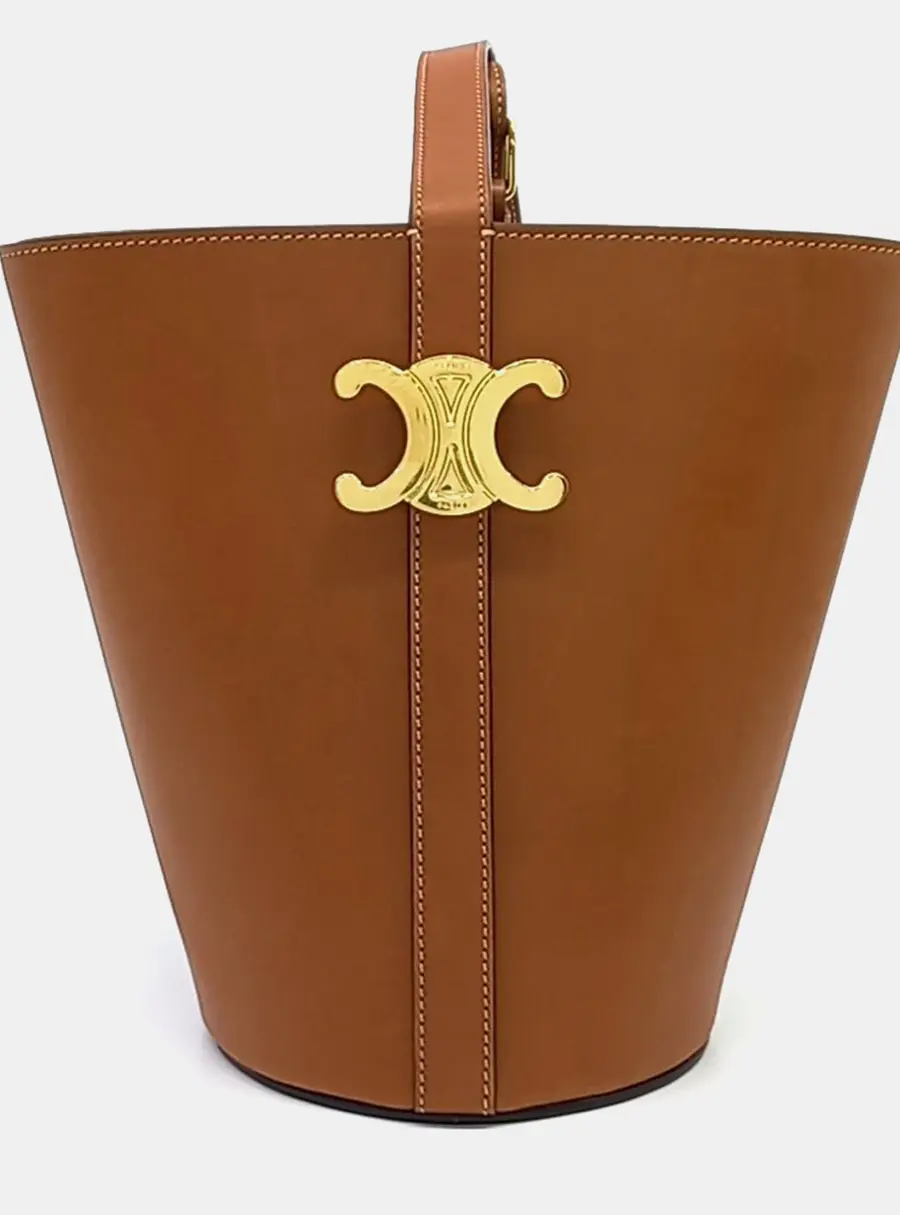 Celine Brown Leather Triumph Bucket Bag