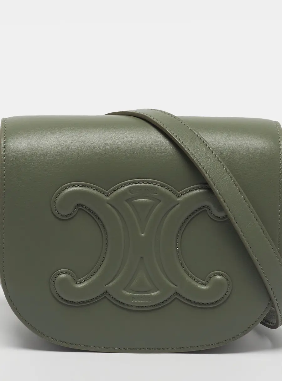 Celine Triomphe Folco Light Green Leather Crossbody Bag