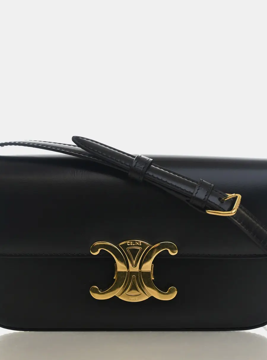 Celine Claude One Size Black Shiny Calfskin Leather Shoulder Bag