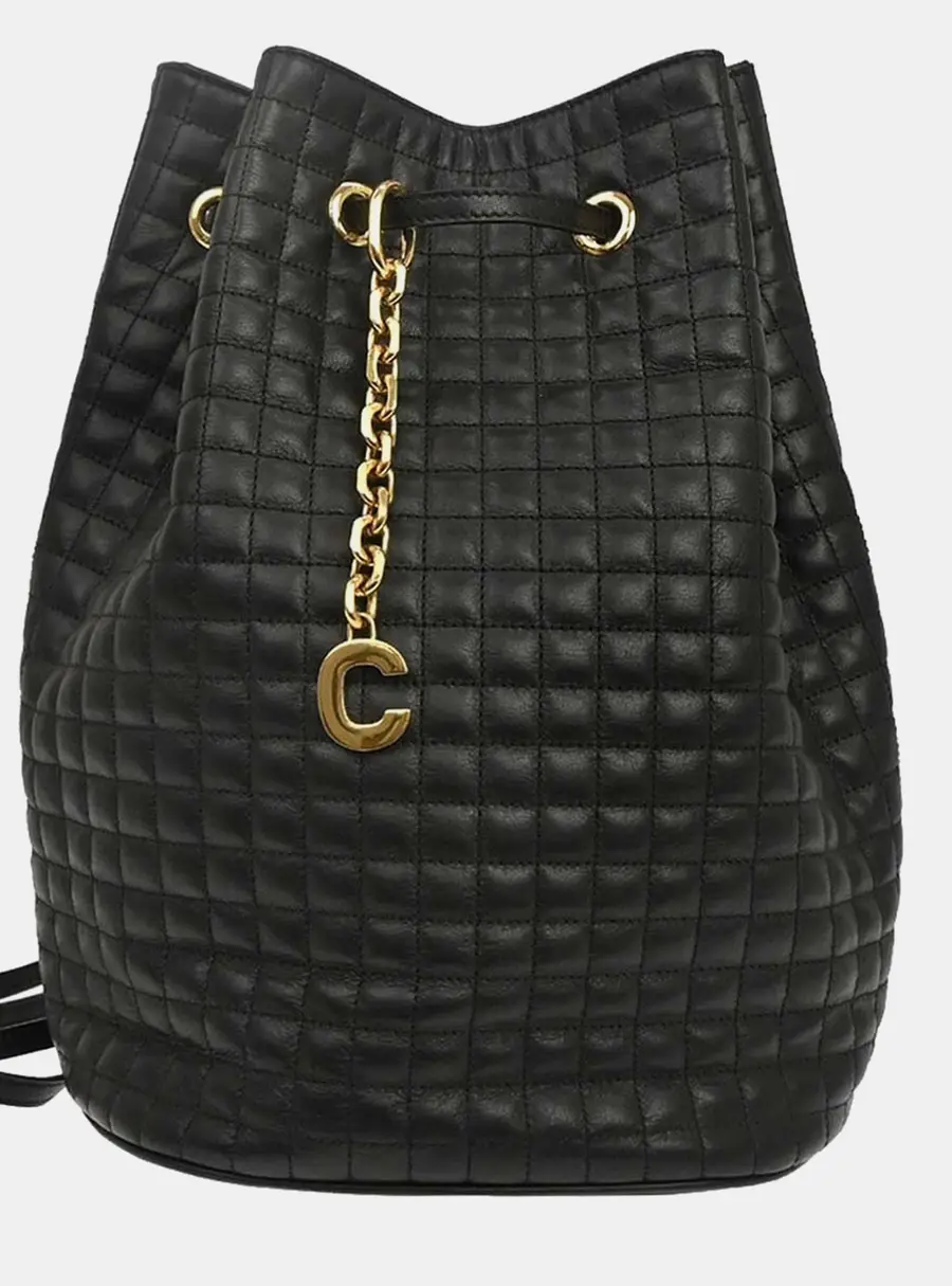 Celine C Charm Small Black Quilted Calfskin Leather Backpack Bag