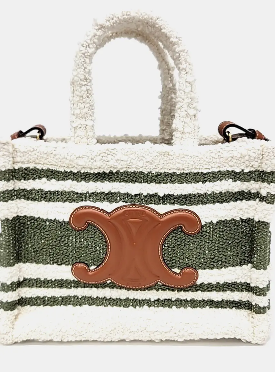 Celine Green White Fur Shearling Cabas Bag Small