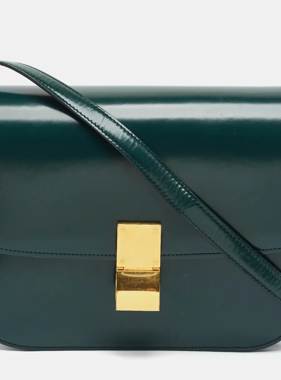 Celine Classic Box Medium Green Leather Shoulder Bag