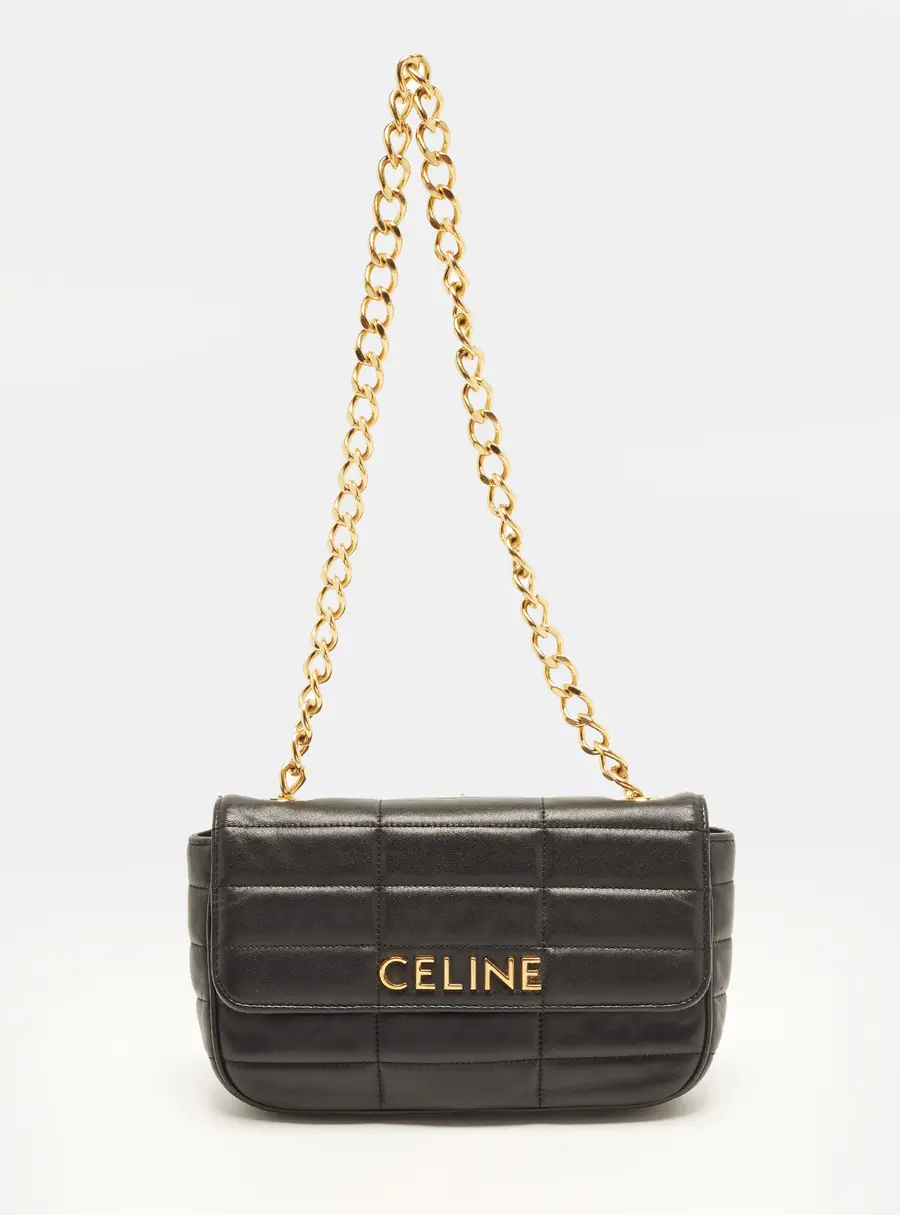 Celine Monochrome Chain Black Leather Shoulder Bag
