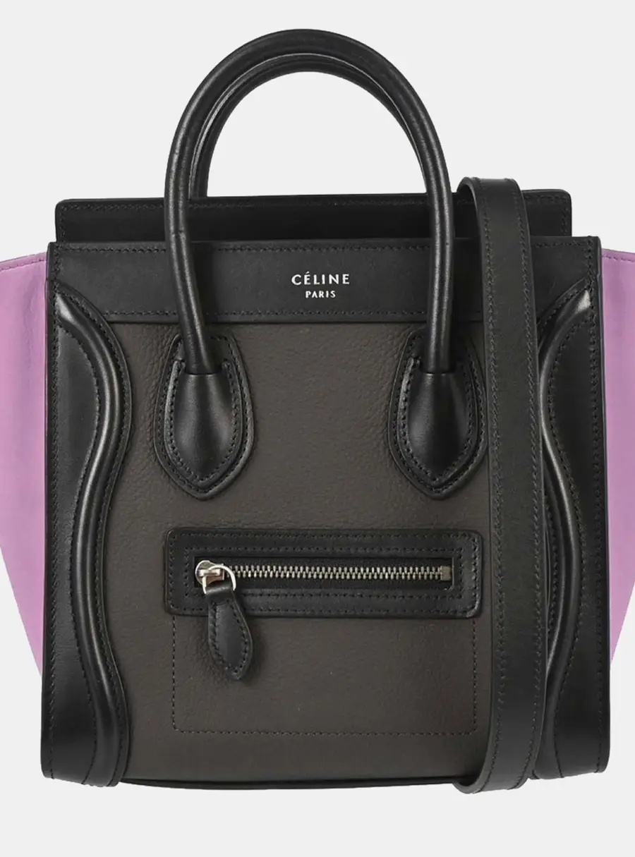 Celine Nano Luggage Anthracite Grained Calfskin Nubuck Leather Top Handle Bag