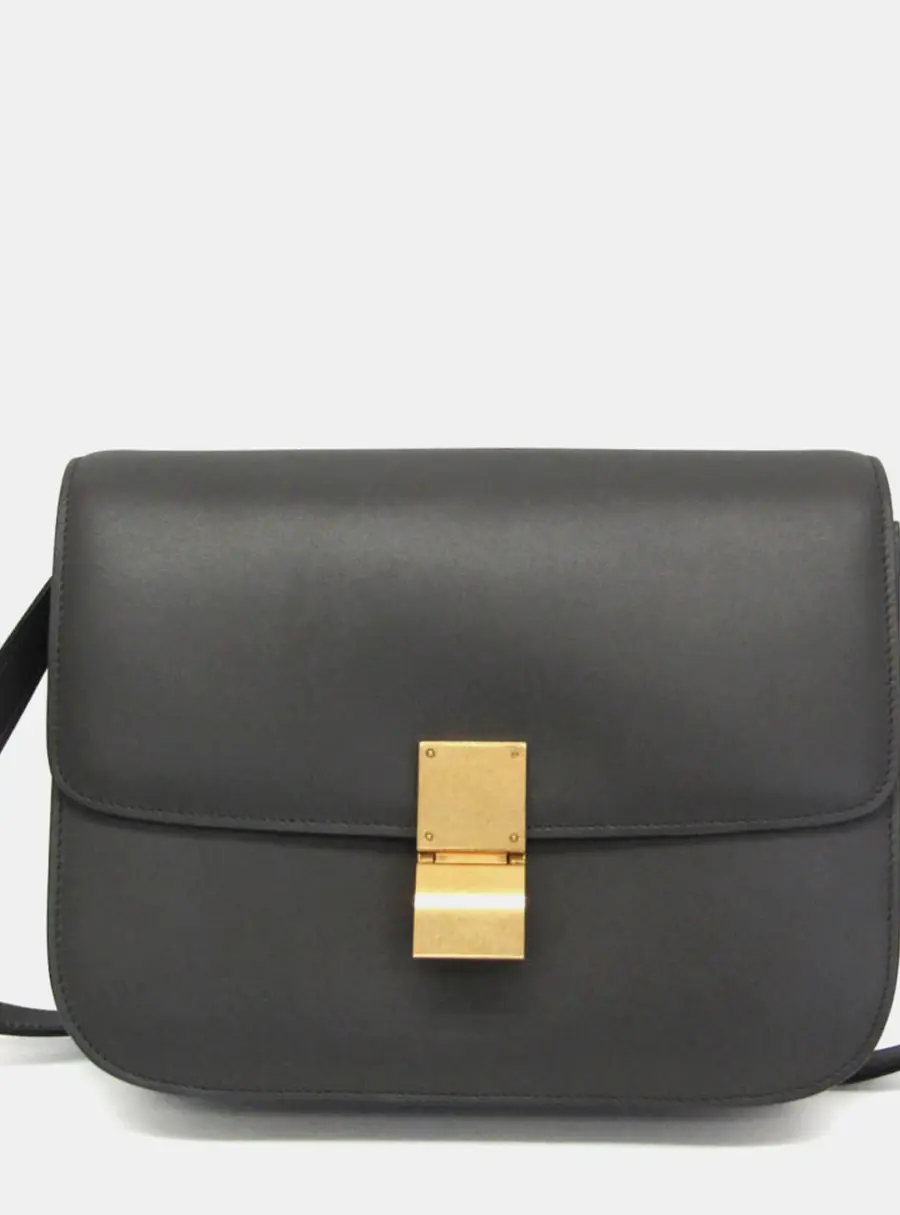 Celine Classic Box Medium Gray Calfskin Shoulder Bag