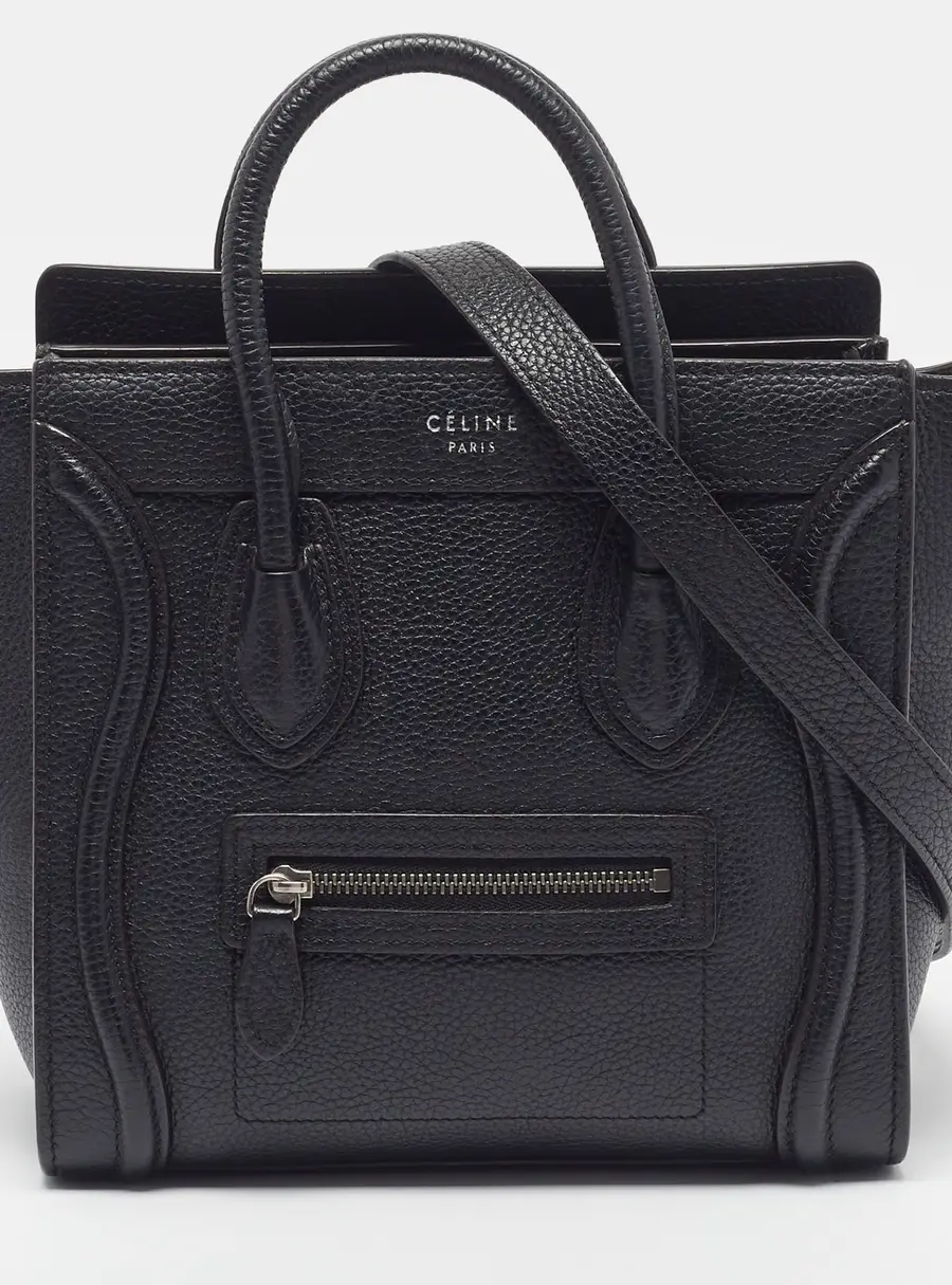 Celine Luggage Nano Black Leather Tote