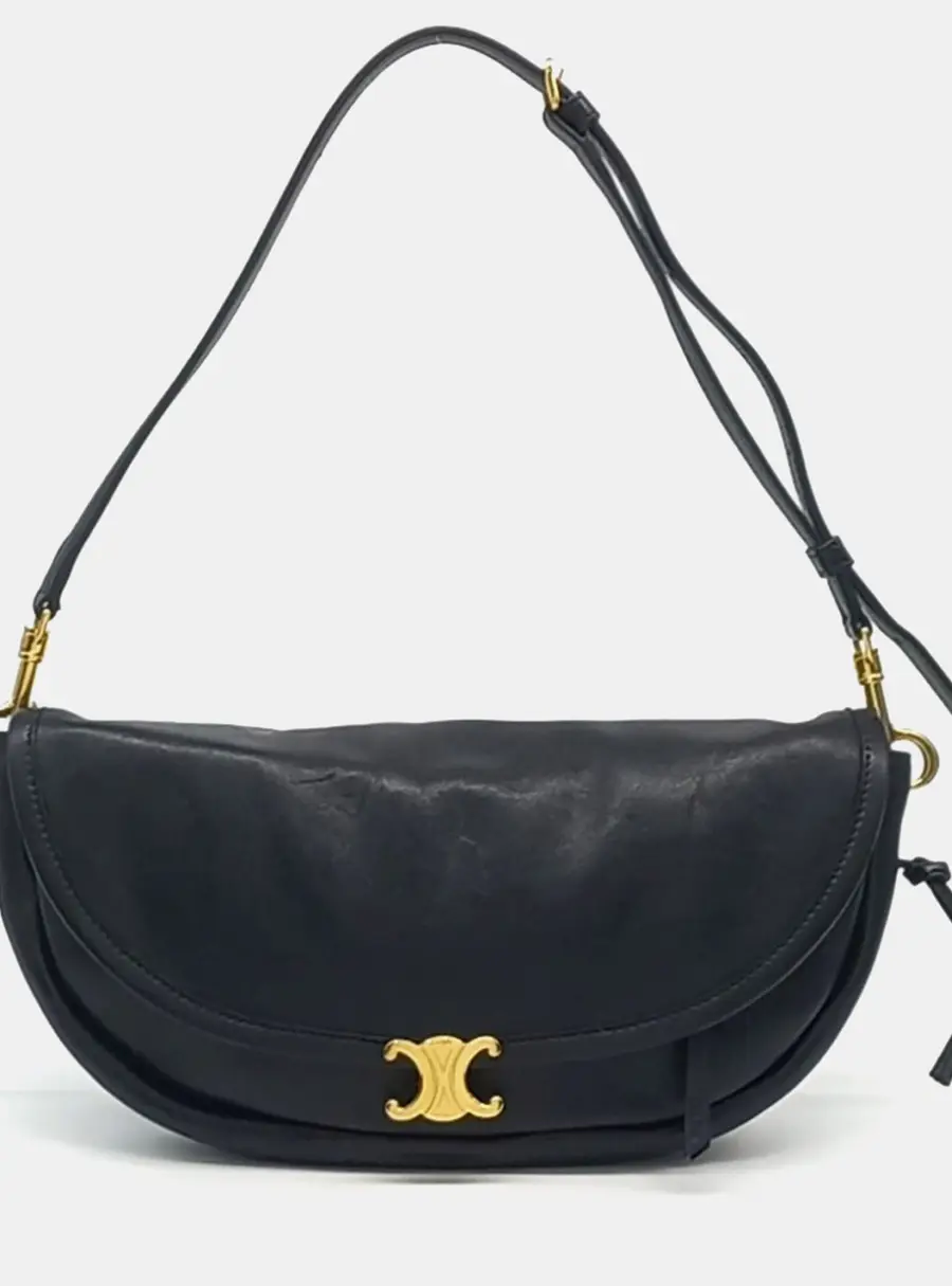 Celine Little Half Moon Soft Triomphe Black Leather Bag