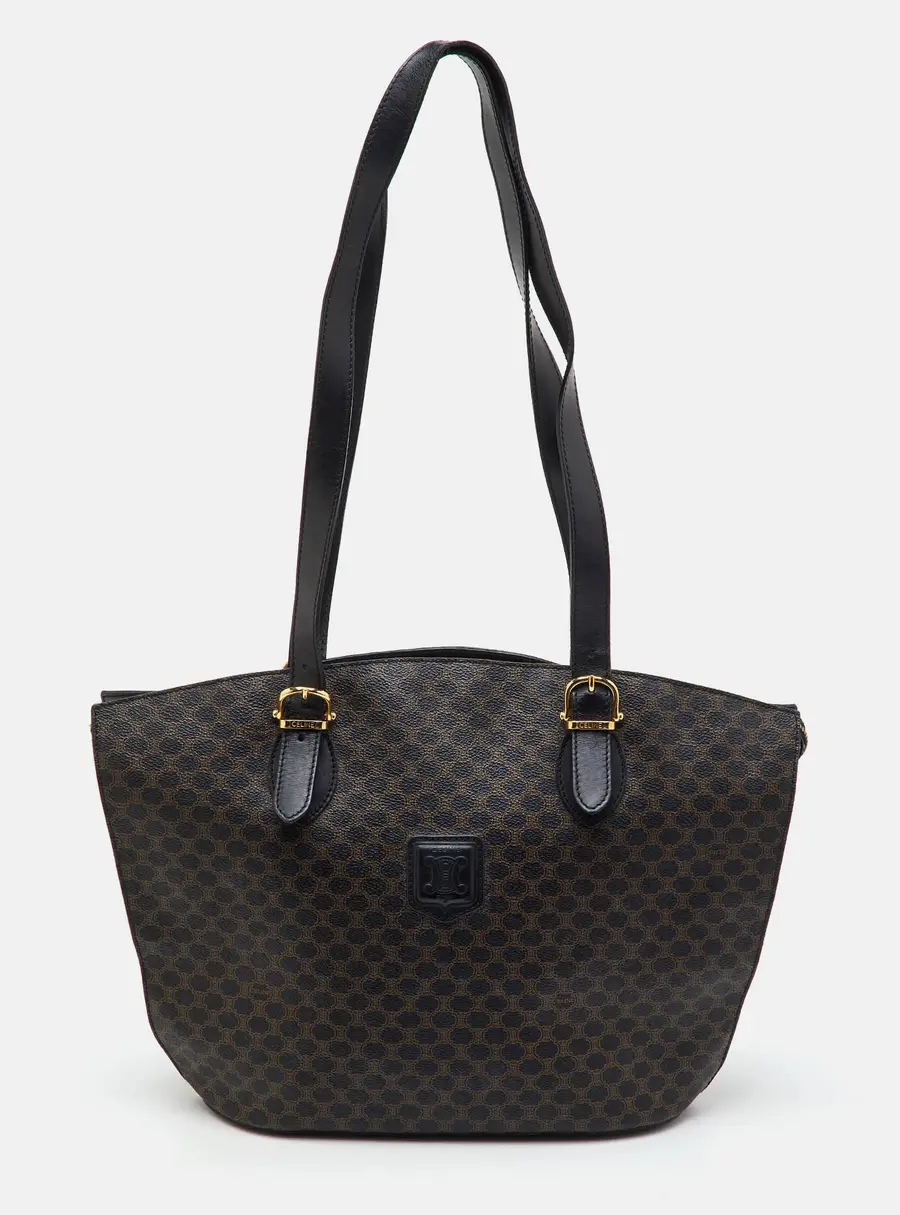 Celine Black/Brown Macadam Coated Canvas and Leather Tote