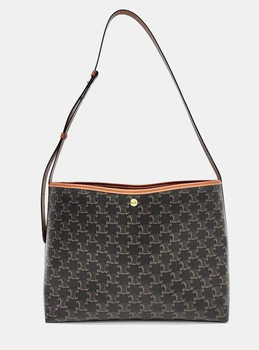 Celine Triumph Brown Canvas Soft Shopper Bag