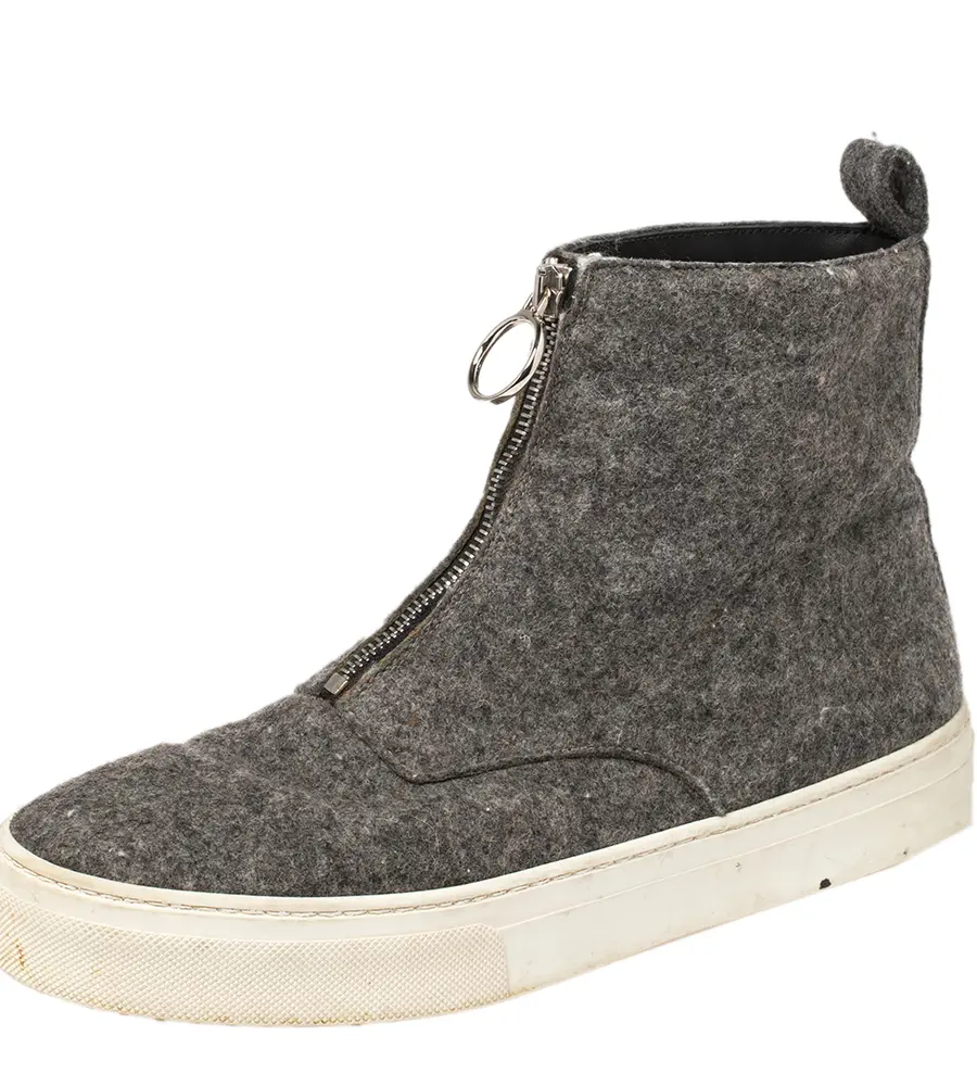 Celine Grey Wool Felt High Top Zip Up Sneaker Size 38