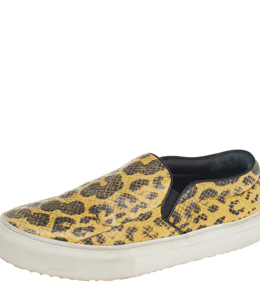 Celine Yellow/Black Snakeskin Leather Slip On Sneakers Size 37