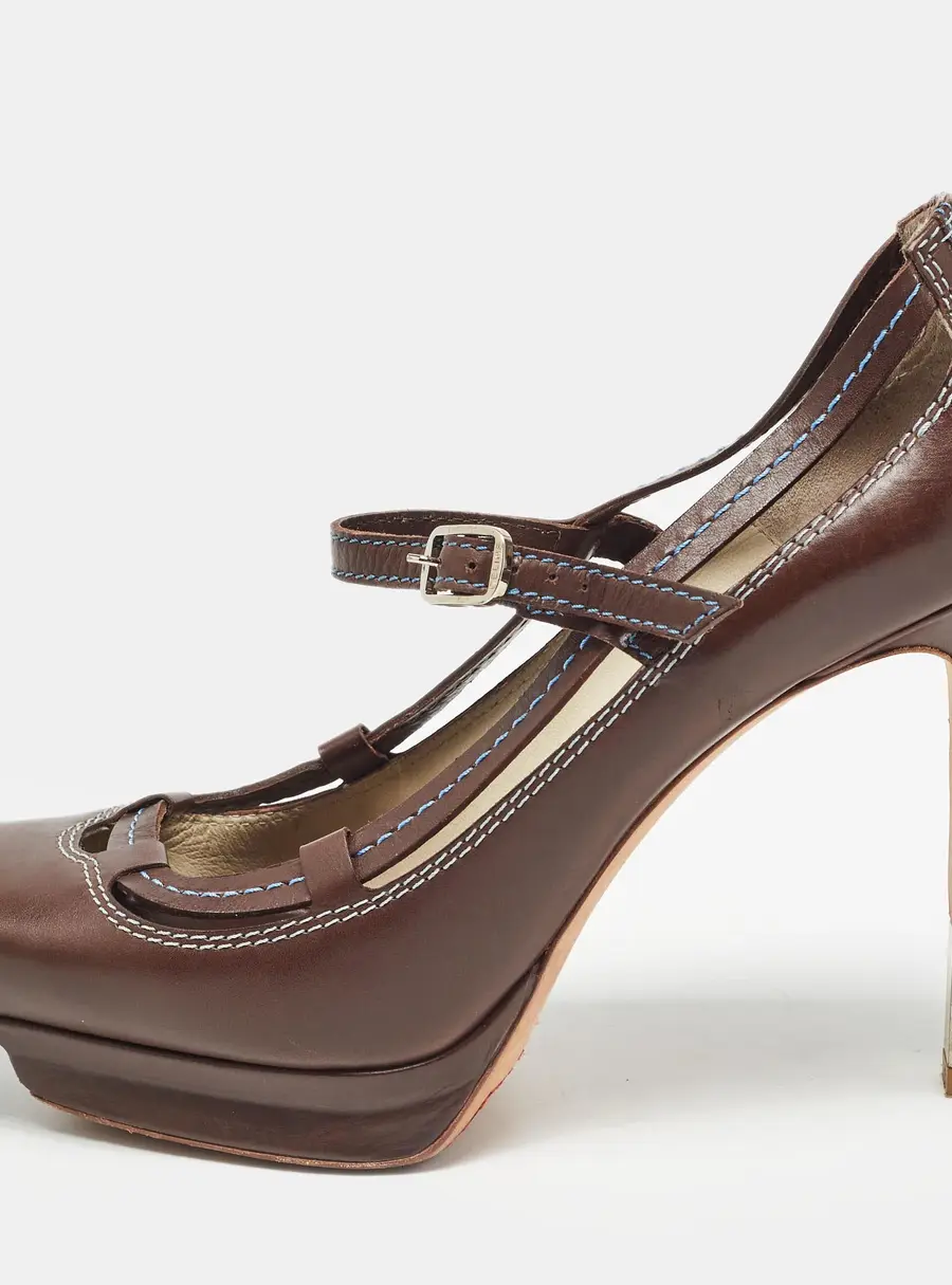 Celine Brown Leather Platform Ankle Strap Sandals Size 36
