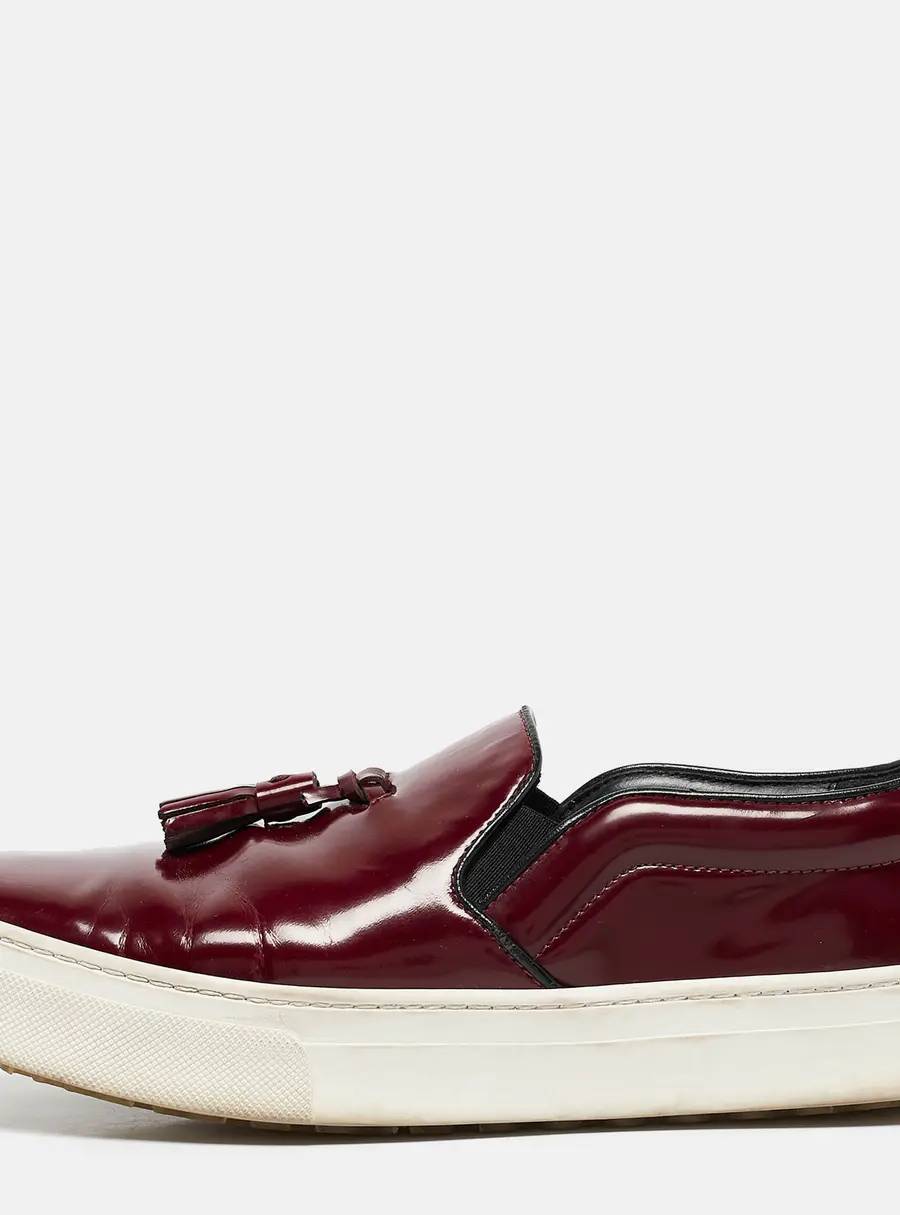 Celine Burgundy Leather Tassel Slip On Sneakers Size 38