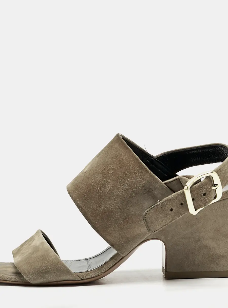 Celine Olive Green Suede Slingback  Block Heel Sandals Size 40.5