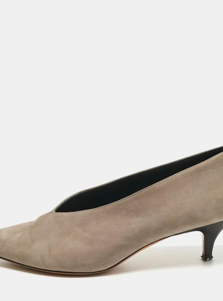 Celine Grey Nubuck Leather V Neck Pointed Toe Pumps Size 39