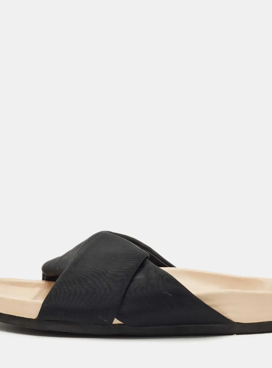 Celine Black/Beige Canvas Twist Flat Slide Size 40