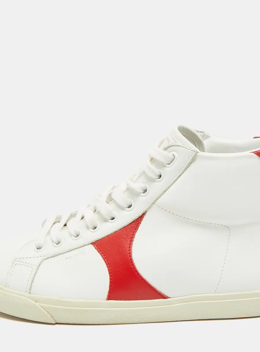 Celine Triomphe Size 38 White/Red Leather High Top Sneakers
