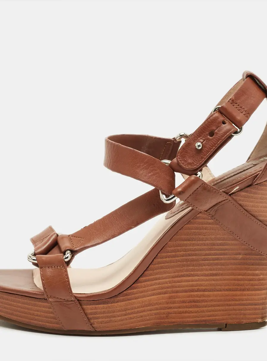 Celine Size 38 Brown Leather Wedge Sandals