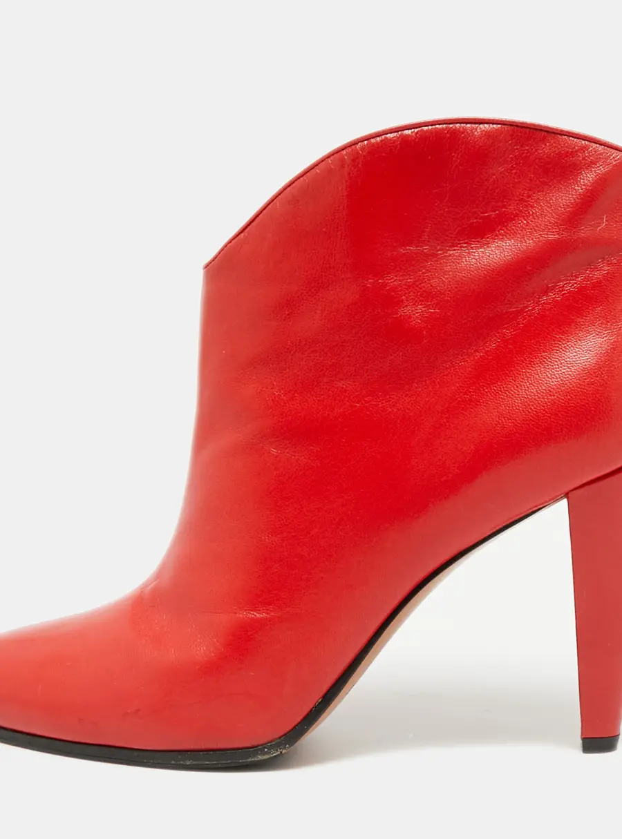 Celine Size 38 Red Leather Ankle Length Boots