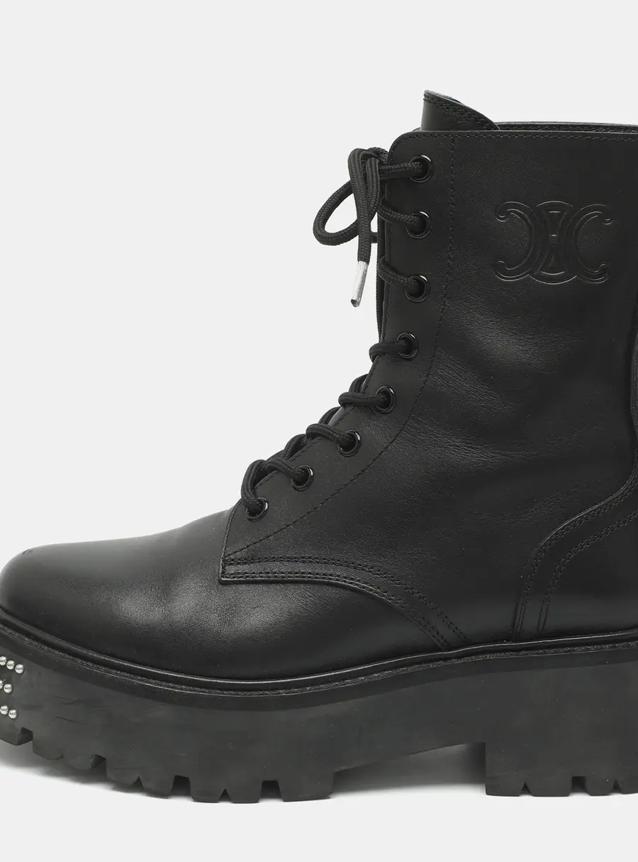 Celine Size 37 Black Leather Combat Boots
