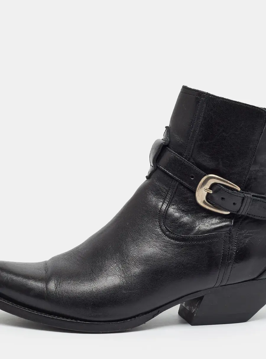 Celine Size 40 Black Leather Cowboy Ankle Length Boots