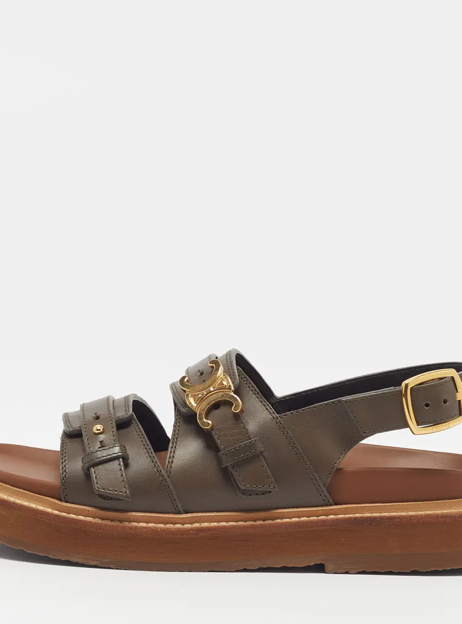 Celine Clea Size 35 Grey Leather Slingback Sandals