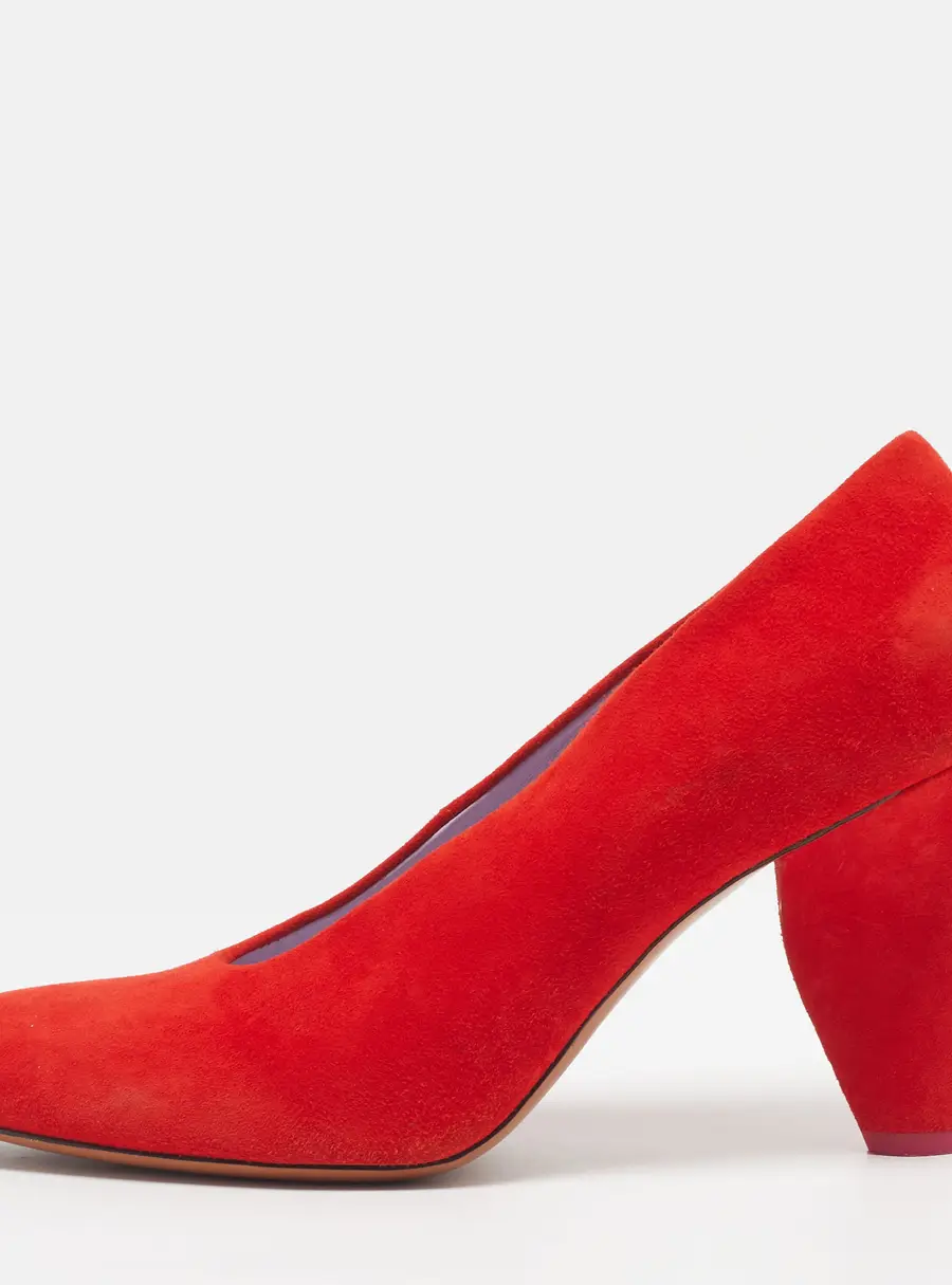 Celine Size 38 Red Suede Block Heel  Round Toe Pumps