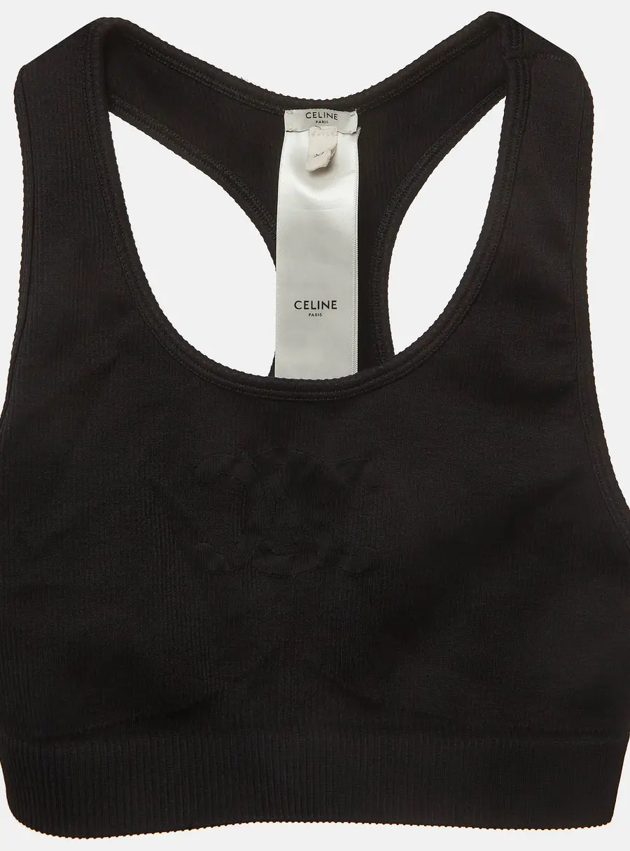 Celine Black Logo Jacquard Jersey Knit Triomphe Bra XS