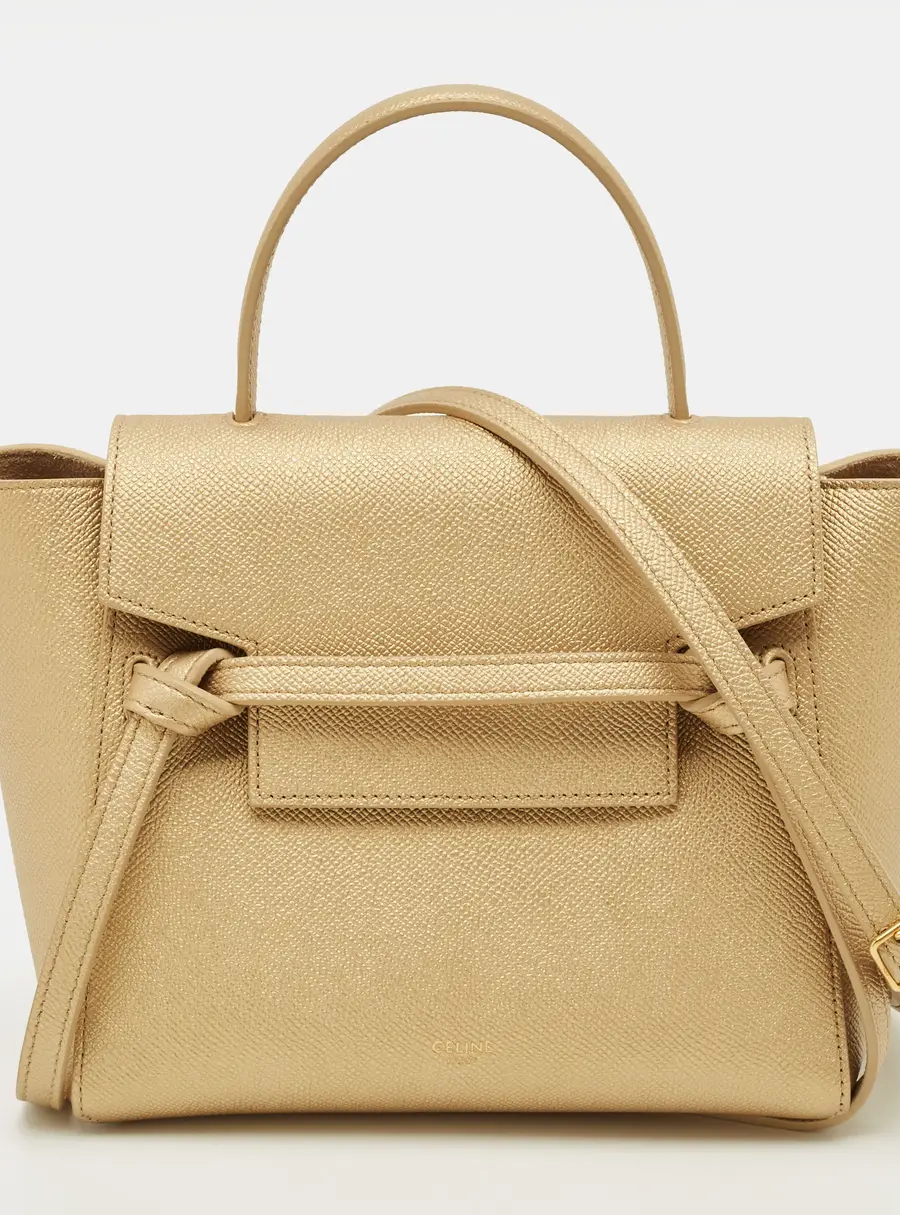 Celine Belt Nano Gold Leather Top Handle Bag