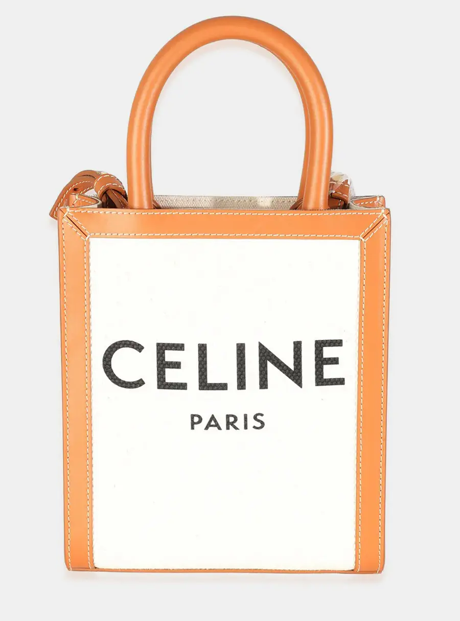 Celine Natural Tan Canvas Calfskin Mini Vertical Cabas Bag