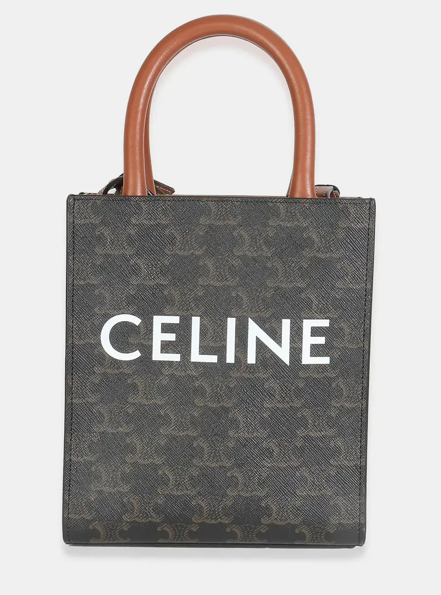 Celine Mini Vertical Cabas Brown Triomphe Monogram Canvas Leather Top Handle Bag