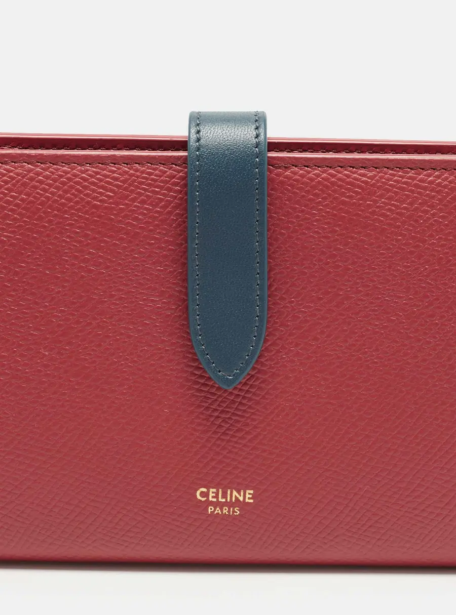 Celine Multifunction Medium Burgundy/Blue Leather Strap Wallet