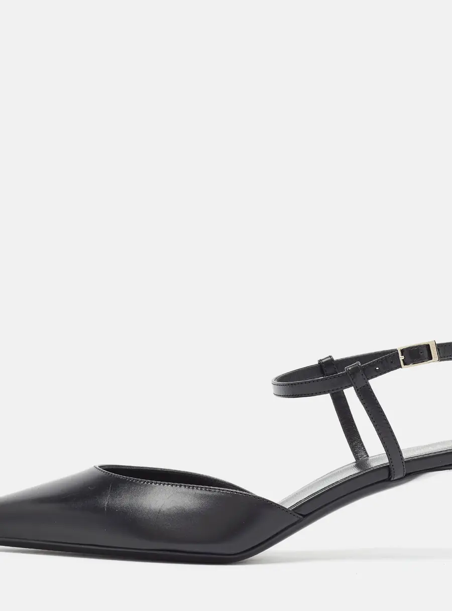 Celine Kitten Heel Size 38 Black Leather Slingback Pumps