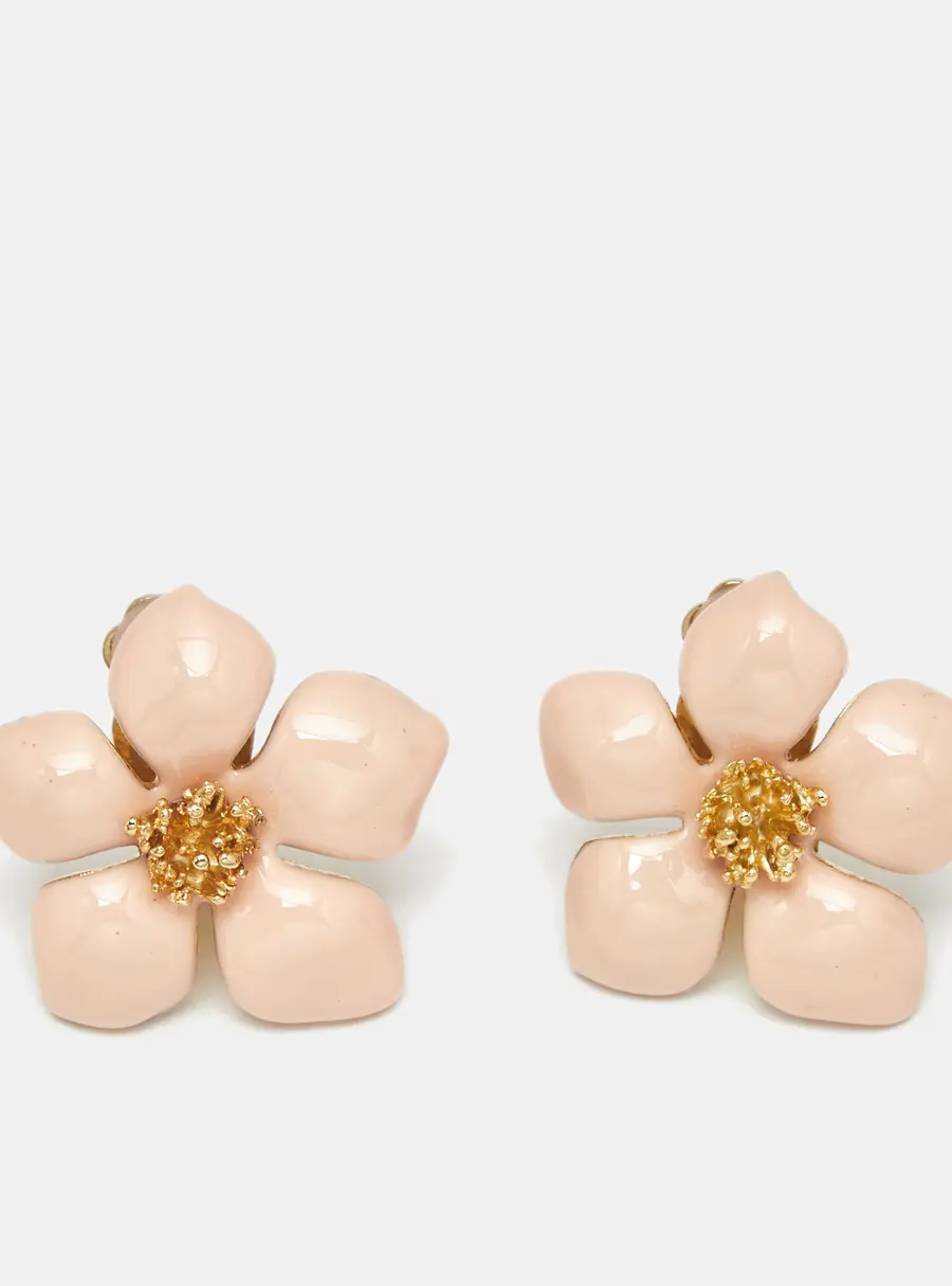 Carolina Herrera Flower Enamel Gold Tone Earrings