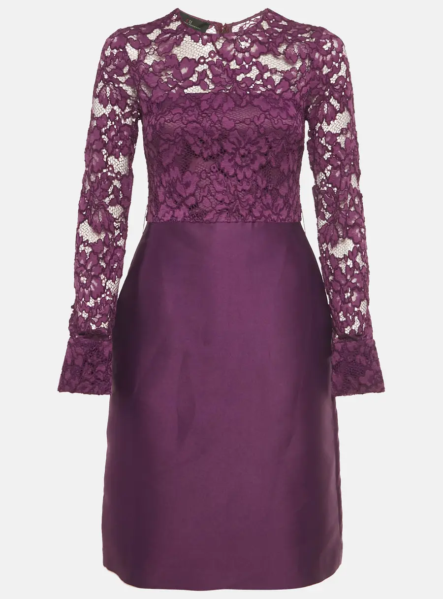 CH Carolina Herrera Purple Lace and Satin Short Dress XS