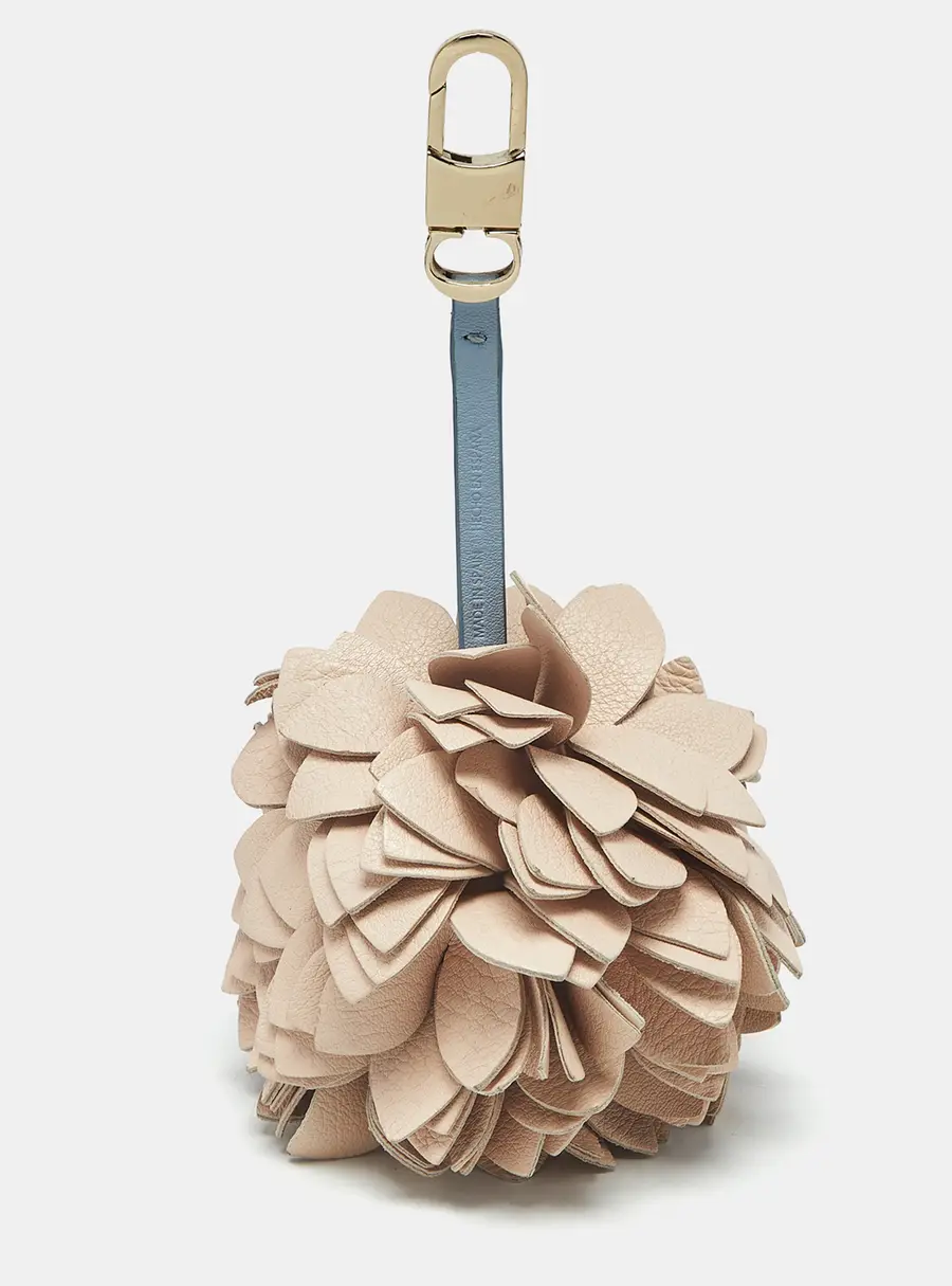 CH Carolina Herrera Flower Applique Bag Charm Beige/Blue Leather