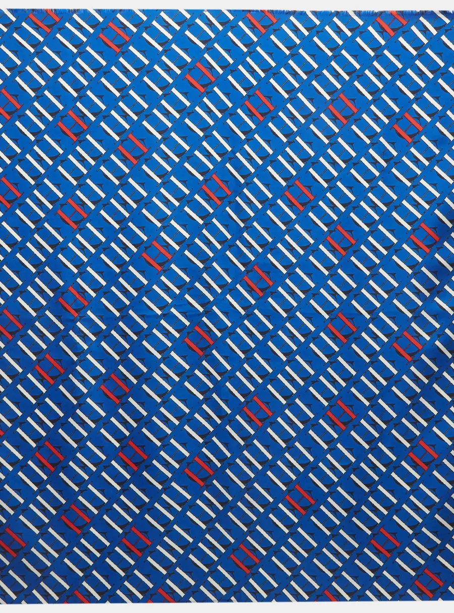 CH Carolina Herrera Blue Monogram Silk Scarf