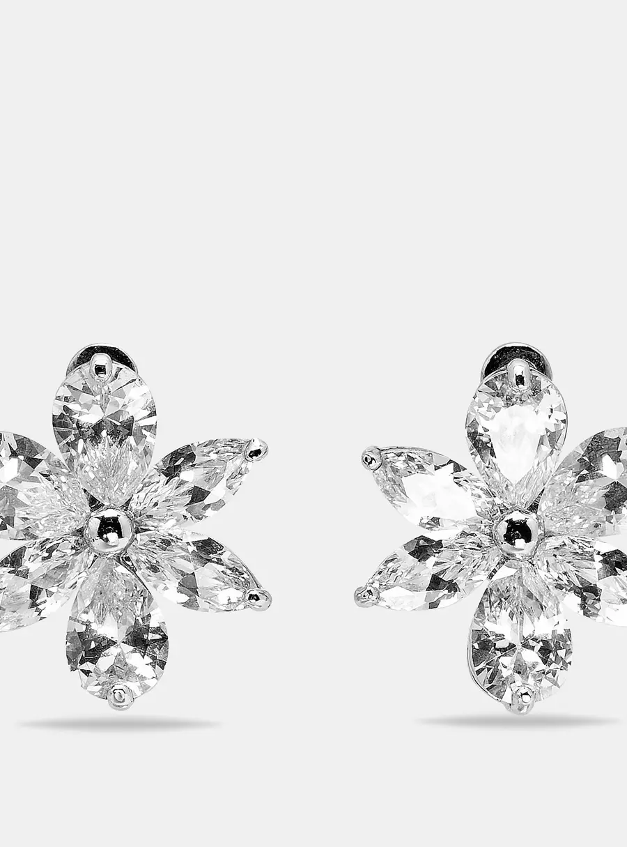 Carolina Herrera Crystal Jasmine Silver Tone Stud Earrings