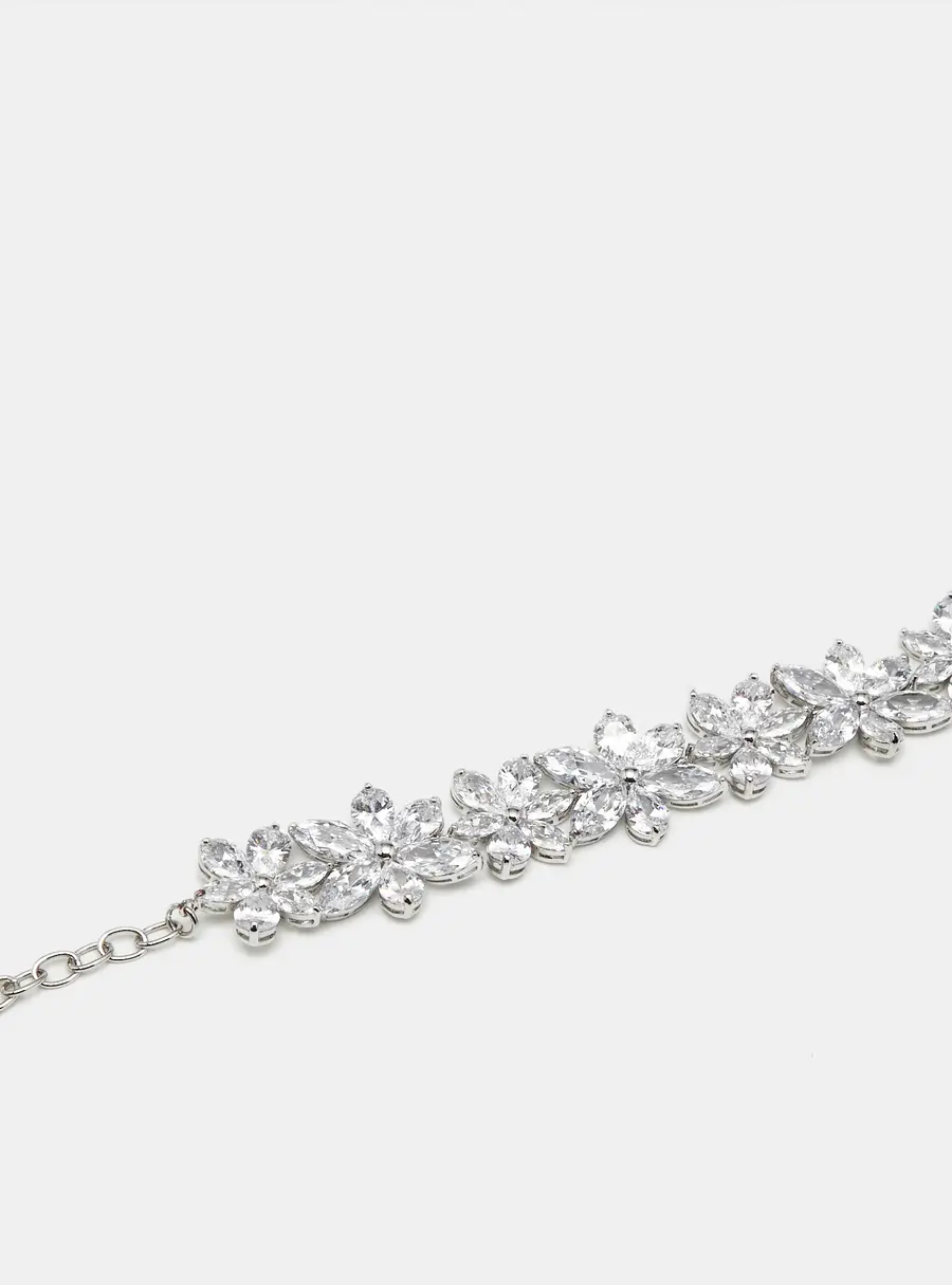Carolina Herrera Crystal Jasmine Collection Silver Tone Hook Bracelet