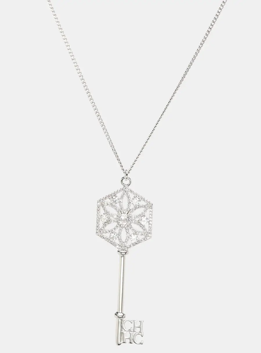 Carolina Herrera Silver-Tone Crystal Key Pendant Necklace