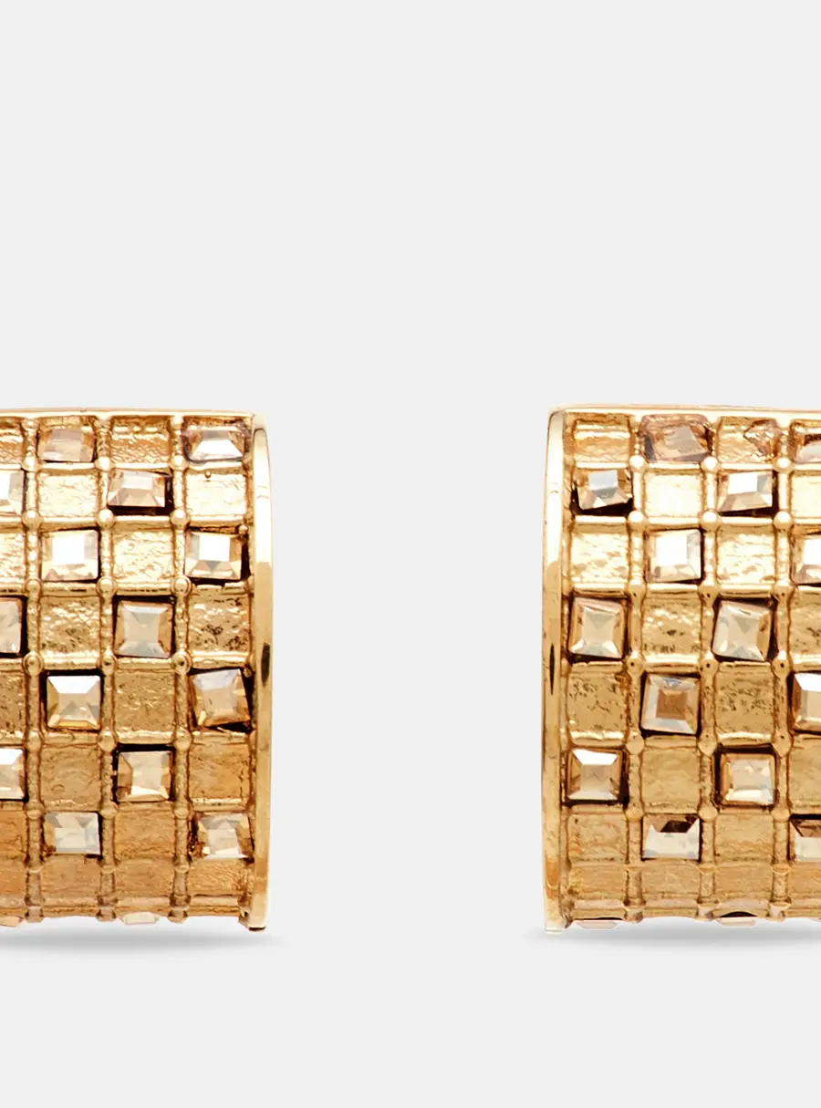 Carolina Herrera Crystal Checkered Pattern Gold Tone Hoop Earrings