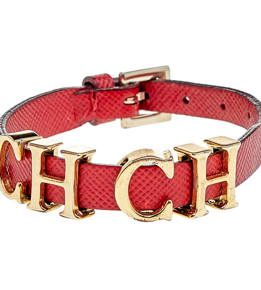 CH Carolina Herrera Red Leather Logo Charm Wrap Bracelet