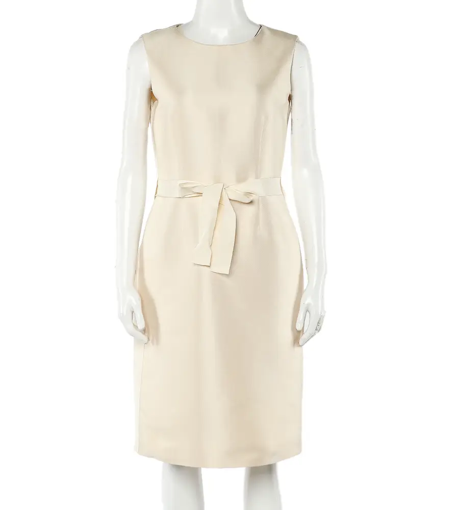 CH Carolina Herrera Cream Sleeveless Belted Dress M
