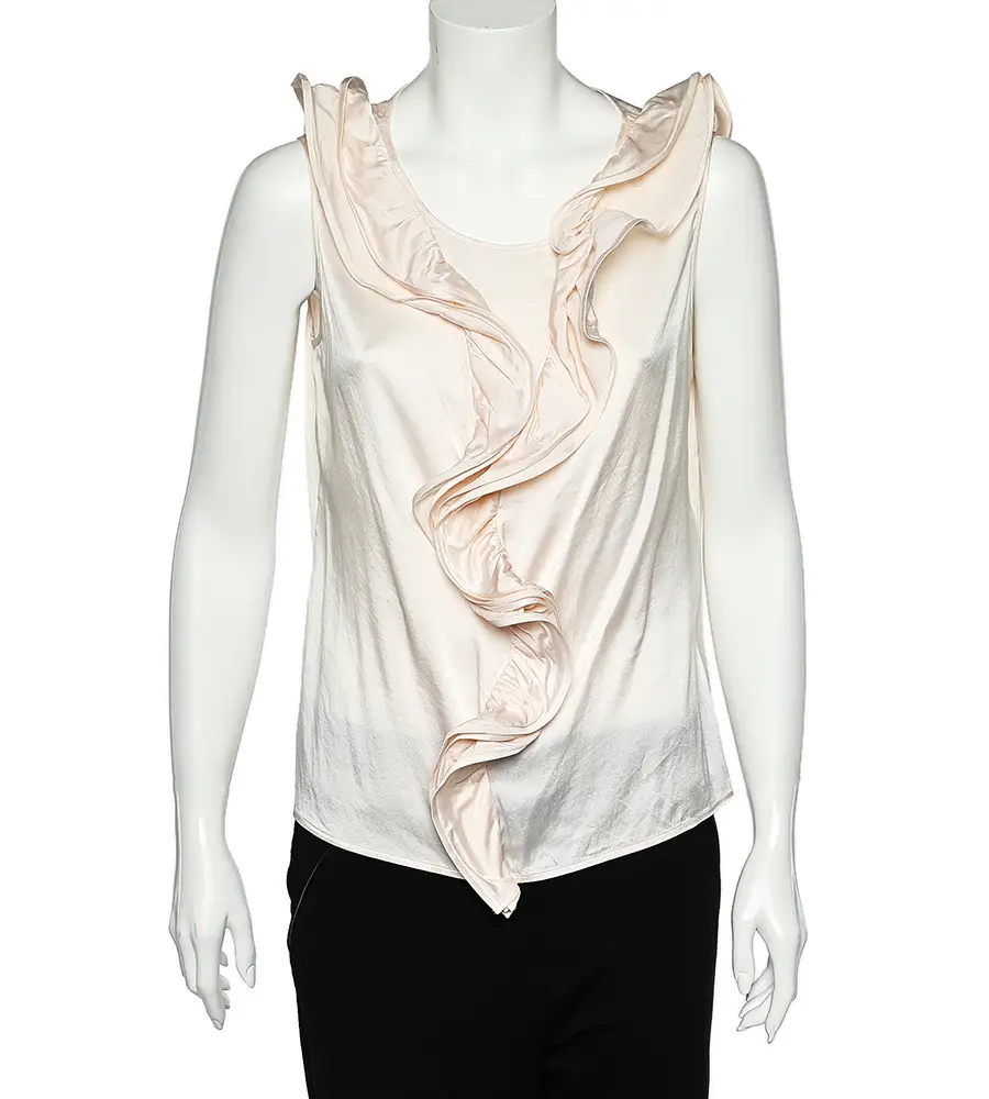 CH Carolina Herrera Pink Silk Satin Ruffled Sleeveless Top L