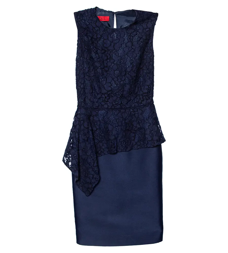 CH Carolina Herrera Navy Blue Lace Sleeveless Peplum Dress XS