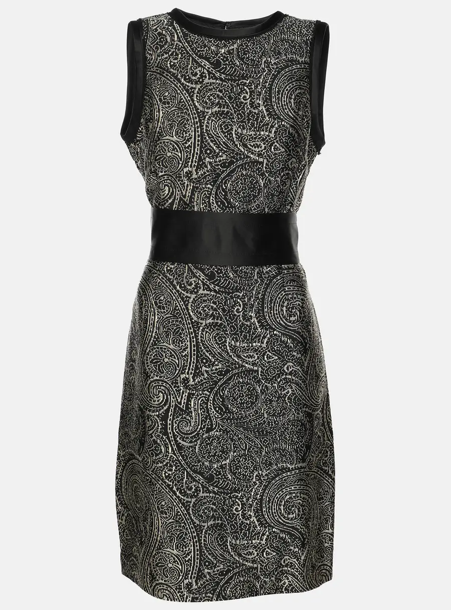 CH Carolina Herrera Monochrome Jacquard Fabric Midi Sleeveless Dress M