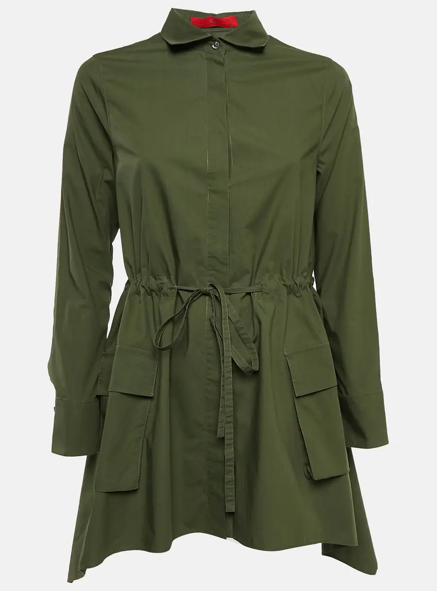 CH Carolina Herrera Olive Green Cotton Drawstring Asymmetric Tunic M